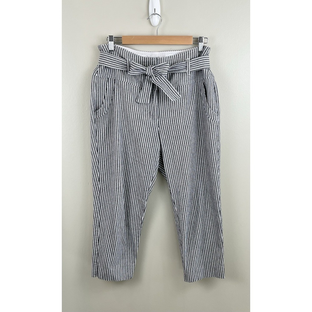 BCBGeneration Cropped Pinstriped‎ Black & White High Rise Pants Tie 10 Nautical